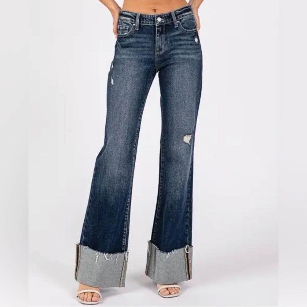 Petra 153 Stylish Flare Jeans in Distressed Blue size 24
